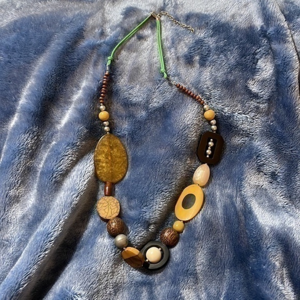 Vintage wood bead, textured beaded chunky necklace statement necklace 16”